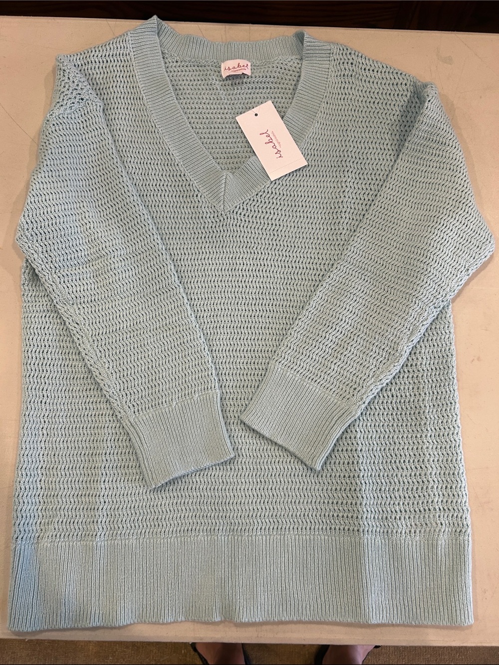Ingrid & Isabel Pale Blue/teal V-Neck Open-Knit Sweater